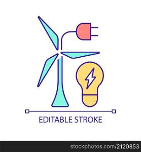 Integration wind energy to smart grid RGB color icon. Intelligent technology for environment protection. Isolated vector illustration. Simple filled line drawing. Editable stroke. Arial font used. Integration wind energy to smart grid RGB color icon