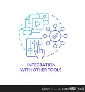 Integration with other tools blue gradient concept icon. LCMS feature abstract idea thin line illustration. Education. Multimedia content. Isolated outline drawing. Myriad Pro-Bold font used. Integration with other tools blue gradient concept icon