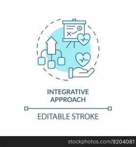 Integrative approach turquoise concept icon. Combined sources data. Healthcare information. Precision medicine factor abstract idea thin line illustration. Isolated outline drawing. Editable stroke. Integrative approach turquoise concept icon