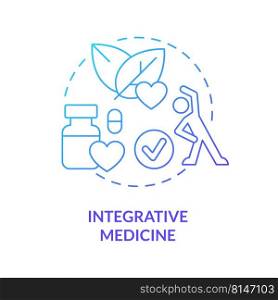 Integrative medicine blue gradient concept icon. Approach to medical care abstract idea thin line illustration. Effective treatment and therapy. Isolated outline drawing. Myriad Pro-Bold font used. Integrative medicine blue gradient concept icon