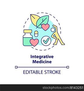 Integrative medicine concept icon. Approach to medical care abstract idea thin line illustration. Effective treatment. Isolated outline drawing. Editable stroke. Arial, Myriad Pro-Bold fonts used. Integrative medicine concept icon