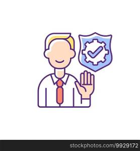 Integrity RGB color icon. Company employee accountability. Core corporate values. Business ethics. Administration and management. Ethics and policy. Corporate mission. Isolated vector illustration. Integrity RGB color icon
