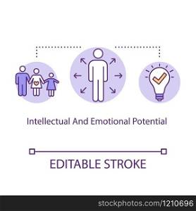 Intellectual and emotional potential concept icon. Mental health idea thin line illustration. Psychological wellness. Human intelligence. Vector isolated outline RGB color drawing. Editable stroke