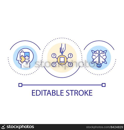 Intellectual development loop concept icon. Learning, exploring new things. Thoughts and ideas abstract idea thin line illustration. Isolated outline drawing. Editable stroke. Arial font used. Intellectual development loop concept icon