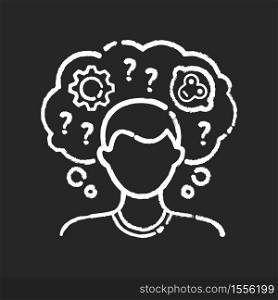 Intellectual disability chalk white icon on black background. Person with short term memory loss. Think in confusion. Chronic disease. Mental problem. Isolated vector chalkboard illustration. Intellectual disability chalk white icon on black background