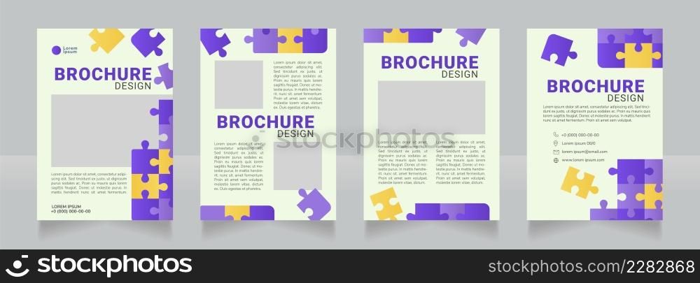 Intellectual growth puzzle blank brochure design. Template set with copy space for text. Premade corporate reports collection. Editable 4 paper pages. Roboto Black, Roboto, Nunito Light fonts used. Intellectual growth puzzle blank brochure design