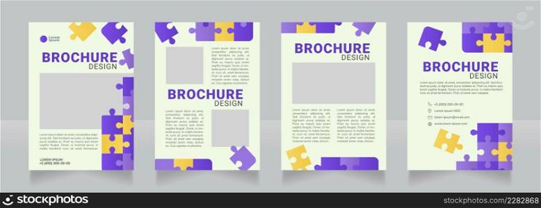 Intellectual growth puzzle blank brochure design. Template set with copy space for text. Premade corporate reports collection. Editable 4 paper pages. Roboto Black, Roboto, Nunito Light fonts used. Intellectual growth puzzle blank brochure design