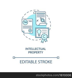 Intellectual property concept icon. Intangible asset idea thin line illustration. Mental-work products. Intangible human intellect creations. Vector isolated outline RGB color drawing. Editable stroke. Intellectual property concept icon