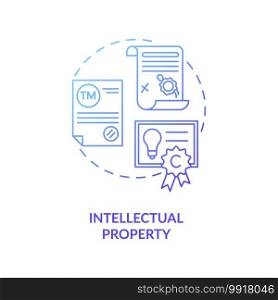 Intellectual property concept icon. Intangible asset idea thin line illustration. Mental-work products. Literary and artistic works. Copyrights, trademarks. Vector isolated outline RGB color drawing. Intellectual property concept icon