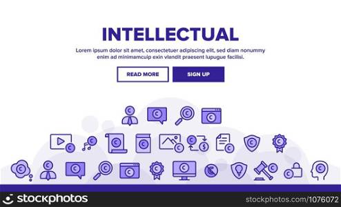 Intellectual Property Landing Web Page Header Banner Template Vector. Human Silhouette, Video And Music, Book And Web Site Intellectual Property Illustration. Intellectual Property Landing Header Vector