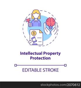 Intellectual property protection concept icon. Corporate insurance abstract idea thin line illustration. Isolated outline drawing. Editable stroke. Roboto-Medium, Myriad Pro-Bold fonts used. Intellectual property protection concept icon
