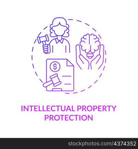 Intellectual property protection purple gradient concept icon. Corporate coverage service abstract idea thin line illustration. Isolated outline drawing. Roboto-Medium, Myriad Pro-Bold fonts used. Intellectual property protection purple gradient concept icon