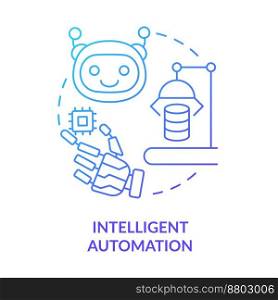 Intelligent automation blue gradient concept icon. Digital robotic technologies. Innovation technologies abstract idea thin line illustration. Isolated outline drawing. Myriad Pro-Bold font used. Intelligent automation blue gradient concept icon