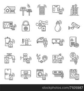 Intelligent building icon set. Outline set of intelligent building vector icons for web design isolated on white background. Intelligent building icon set, outline style