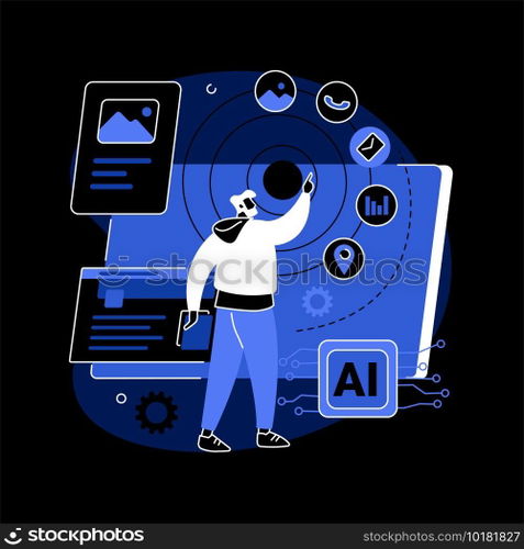 Intelligent interface abstract concept vector illustration. Interactive user interface, usability engineering, personalized experience design, artificial intelligence dark mode metaphor.. Intelligent interface abstract concept vector illustration.