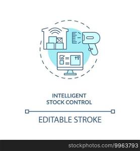 Intelligent stock control concept icon. M2M communication type idea thin line illustration. Ordering, storing and using company inventory. Vector isolated outline RGB color drawing. Editable stroke. Intelligent stock control concept icon