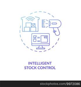 Intelligent stock control concept icon. M2M communication type idea thin line illustration. Smart inventory management. Warehousing and items processing. Vector isolated outline RGB color drawing. Intelligent stock control concept icon