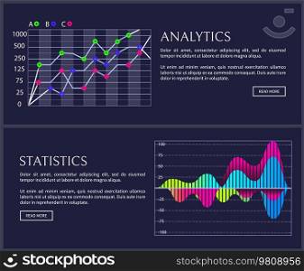 Intelligent technology hud interactive panel. Data screen with charts, diagrams. Futuristic ui infographics on dark background. Diagram lines color chart, graph presentation. Annual financial report. Intelligent technology hud interactive panel. Data screen with charts. Annual financial report