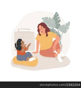 Interacting with adults isolated cartoon vector illustration. Child interacting with adult, toddler speaks to a teacher, social and emotional skills development, kindergarten vector cartoon.. Interacting with adults isolated cartoon vector illustration.