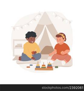 Interacting with children isolated cartoon vector illustration Baby plays with other children, social interaction, emotional development, daycare center, early education vector cartoon.. Interacting with children isolated cartoon vector illustration