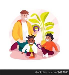 Interacting with children isolated cartoon vector illustration. Baby plays with other children, social interaction, emotional development, daycare center, early education vector cartoon.. Interacting with children isolated cartoon vector illustration.