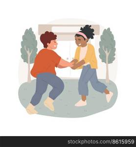 Interacting with friends isolated cartoon vector illustration. Two friends holding hands, play game together, having fun, leisure time, elementary school, children socialization vector cartoon.. Interacting with friends isolated cartoon vector illustration.