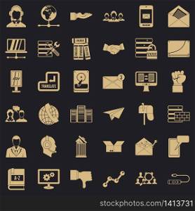 Interaction icons set. Simple style of 36 interaction vector icons for web for any design. Interaction icons set, simple style