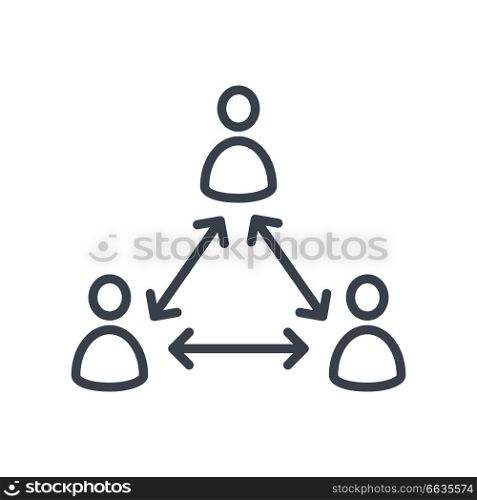 Interaction infographic element representing schematic icons of people and arrows between them vector illustration isolated on white. Interaction Infographic on Vector Illustration