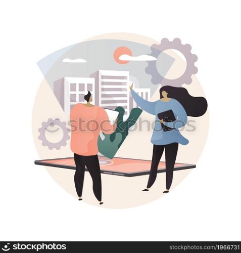 Interactive design visualization abstract concept vector illustration. Interactive visualization, virtuality architecture, virtual reality user experience, interaction design abstract metaphor.. Interactive design visualization abstract concept vector illustration.