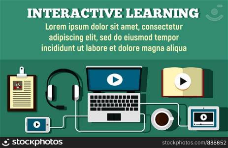 Interactive learning concept banner. Flat illustration of interactive learning vector concept banner for web design. Interactive learning concept banner, flat style