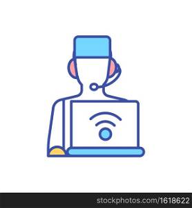 Interactive medicine RGB color icon. Online medical service. Telemedicine communication. Electronic healthcare. Clinic internet support. Hospital nurse on computer. Isolated vector illustration. Interactive medicine RGB color icon