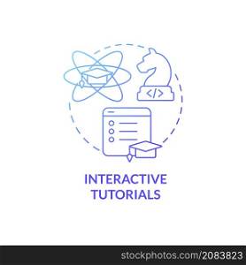 Interactive tutorials blue gradient concept icon. Online e learning class. Coding abstract idea thin line illustration. Isolated outline drawing. Roboto-Medium, Myriad Pro-Bold fonts used. Interactive tutorials blue gradient concept icon