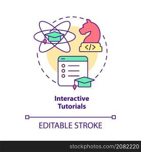 Interactive tutorials concept icon. Online course for education. Coding abstract idea thin line illustration. Isolated outline drawing. Editable stroke. Roboto-Medium, Myriad Pro-Bold fonts used. Interactive tutorials concept icon