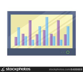 Interactive Whiteboard with Infographics.. Interactive whiteboard on the wall with Infographics. Board at a presentation with information, scheme, diagram. On whiteboard show financial and analytical information. Isolated object in flat