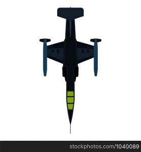 Interceptor aircraft military illustration aviation top view vector icon. Jet fighter navy plane attack. Warfare speed vehicle