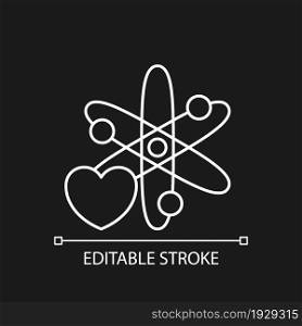 Interest in science white linear icon for dark theme. Motivation for clinical volunteering. Thin line customizable illustration. Isolated vector contour symbol for night mode. Editable stroke. Interest in science white linear icon for dark theme