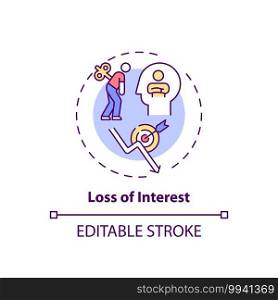 Interest loss concept icon. Staff development disadvantage idea thin line illustration. Extensive training sessions. Motivational process. Vector isolated outline RGB color drawing. Editable stroke. Interest loss concept icon