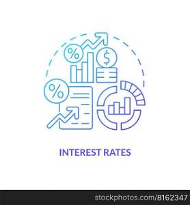 Interest rates blue gradient concept icon. Federal funds impact. Economic indicators example abstract idea thin line illustration. Isolated outline drawing. Myriad Pro-Bold font used. Interest rates blue gradient concept icon