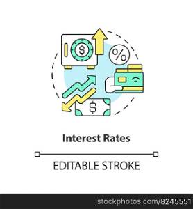 Interest rates concept icon. Business profit. Choosing credit union abstract idea thin line illustration. Isolated outline drawing. Editable stroke. Arial, Myriad Pro-Bold fonts used. Interest rates concept icon