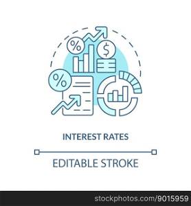 Interest rates turquoise concept icon. Federal funds. Economic indicators example abstract idea thin line illustration. Isolated outline drawing. Editable stroke. Arial, Myriad Pro-Bold fonts used. Interest rates turquoise concept icon