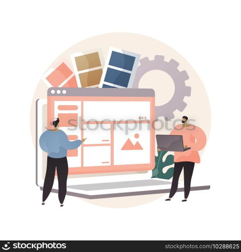Interface design abstract concept vector illustration. User interface engineering, visual element, create website and application, responsive design, usability test, hierarchy abstract metaphor.. Interface design abstract concept vector illustration.