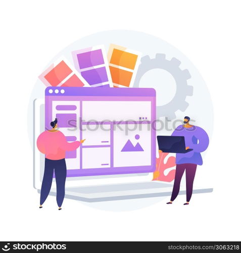 Interface design abstract concept vector illustration. User interface engineering, visual element, create website and application, responsive design, usability test, hierarchy abstract metaphor.. Interface design abstract concept vector illustration.