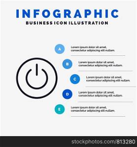 Interface, On, Power, Ui, User Line icon with 5 steps presentation infographics Background
