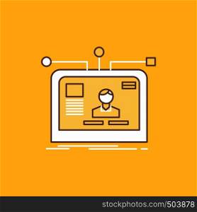 interface, website, user, layout, design Flat Line Filled Icon. Beautiful Logo button over yellow background for UI and UX, website or mobile application. Vector EPS10 Abstract Template background