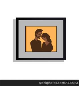 Interior decor, picture of embracing couple, photo with frame and colors, happy moments, decoration of house, vector illustration isolated on white. Interior Decor Picture Couple Vector Illustration
