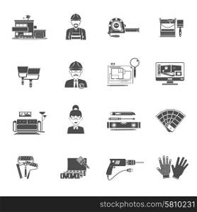 Interior design black icons set with housing and decor elements isolated vector illustration. Interior Design Black Icons Set