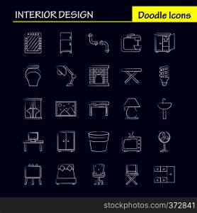Interior Design Hand Drawn Icons Set For Infographics, Mobile UX/UI Kit And Print Design. Include: Iron, Electronics, Home Appliances, Electronics Items, Bath Tub, Eps 10 - Vector