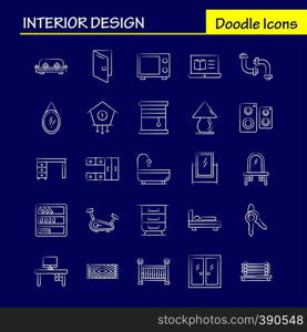 Interior Design Hand Drawn Icons Set For Infographics, Mobile UX/UI Kit And Print Design. Include: Carpet, Furniture, Household, Window, Home, House, Door, Entrance, Eps 10 - Vector