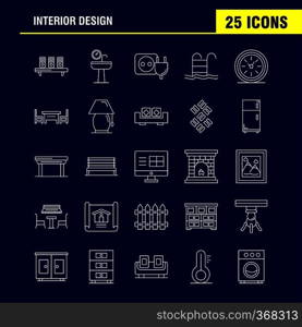 Interior Design Line Icons Set For Infographics, Mobile UX/UI Kit And Print Design. Include  Medical, File, Document, Table, Bidet, Furniture, Water, Mirror, Eps 10 - Vector