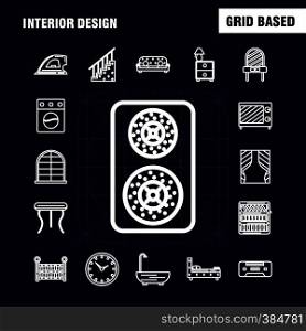 Interior Design Line Icons Set For Infographics, Mobile UX/UI Kit And Print Design. Include: Switch, Plug, Electronics, Electric, Table, Furniture, Home, Tables, Eps 10 - Vector